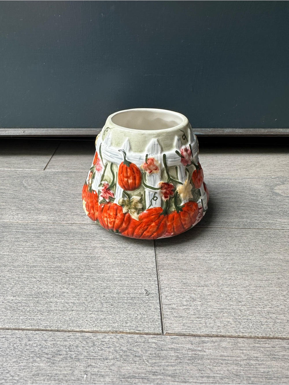 Yankee Candle Ceramic Mini Jar Shade Candle Topper Fall Pumpkin Pickett Fence